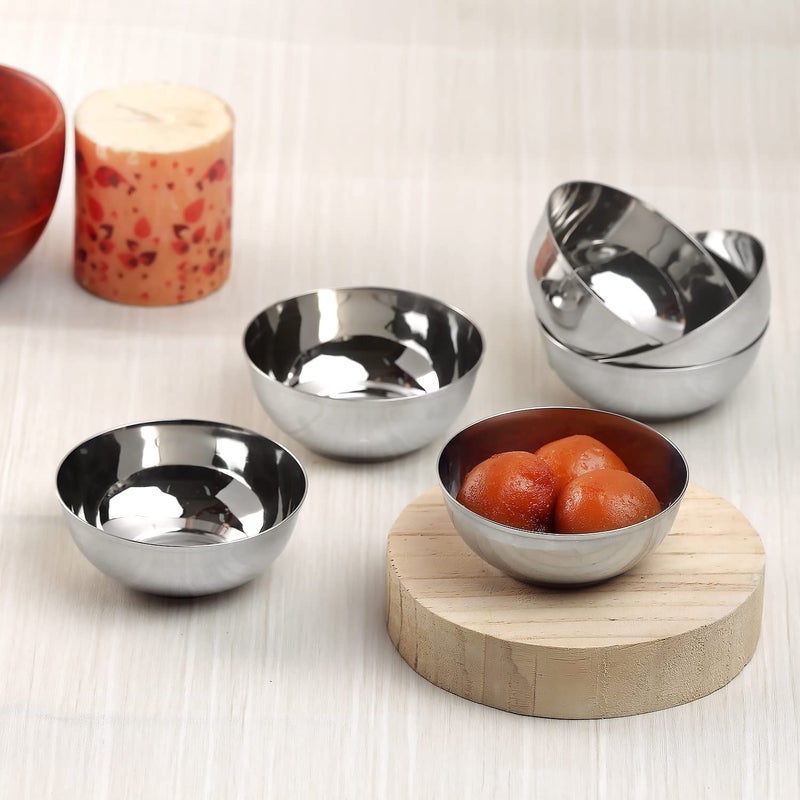 Kraft- follow your imagination Kraft Stainless Steel Kraft Serving Bowl Set of 12 Pcs - 10cm (Medium) | Ice Cream, Desert, Fruits, Rice Katori/Vati Set | Food Grade, Mirror Finish | 2 Years Warranty - Silver - Image 2