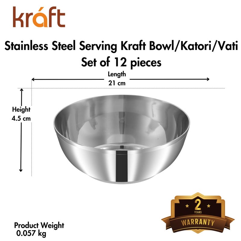 Kraft- follow your imagination Kraft Stainless Steel Kraft Serving Bowl Set of 12 Pcs - 10cm (Medium) | Ice Cream, Desert, Fruits, Rice Katori/Vati Set | Food Grade, Mirror Finish | 2 Years Warranty - Silver - Image 5