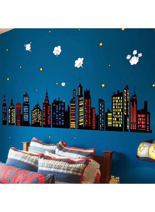 decalmile Colorful City Skyline Wall Decals Hero City Building Stars Wall Stickers Bedroom Playroom Toddler Room Wall Decor - Image 1