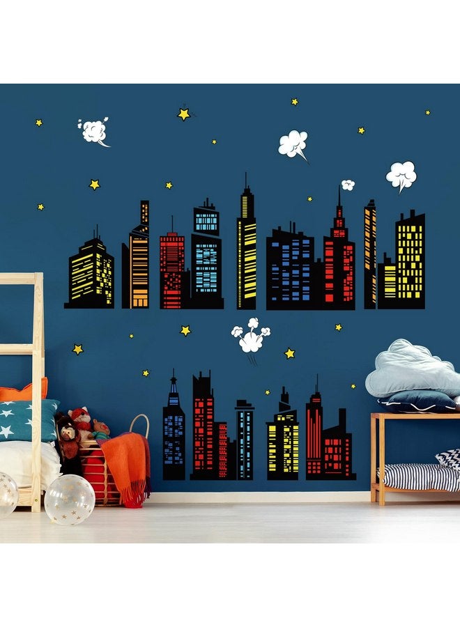 decalmile Colorful City Skyline Wall Decals Hero City Building Stars Wall Stickers Bedroom Playroom Toddler Room Wall Decor - Image 3