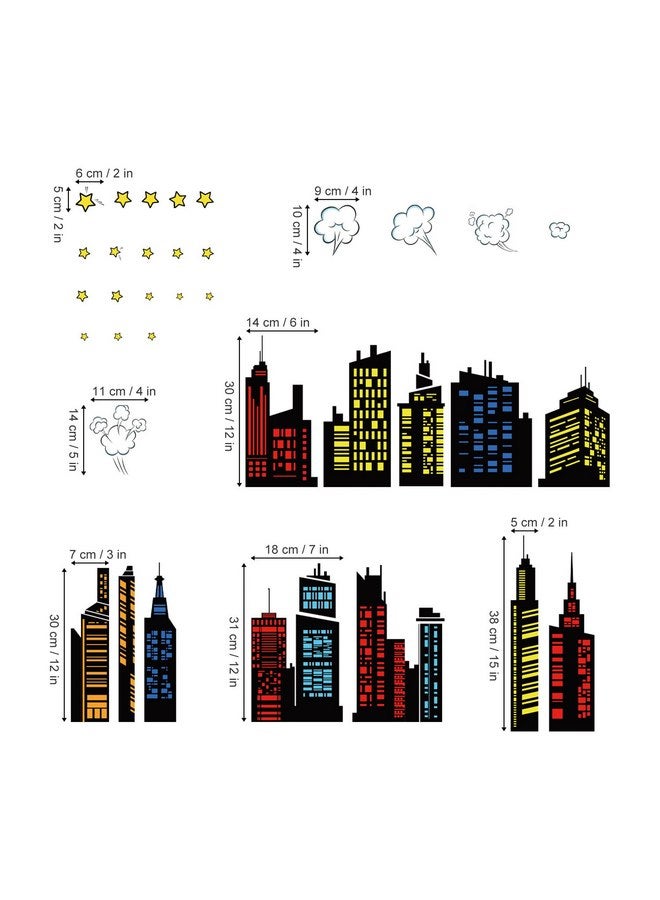 decalmile Colorful City Skyline Wall Decals Hero City Building Stars Wall Stickers Bedroom Playroom Toddler Room Wall Decor - Image 4