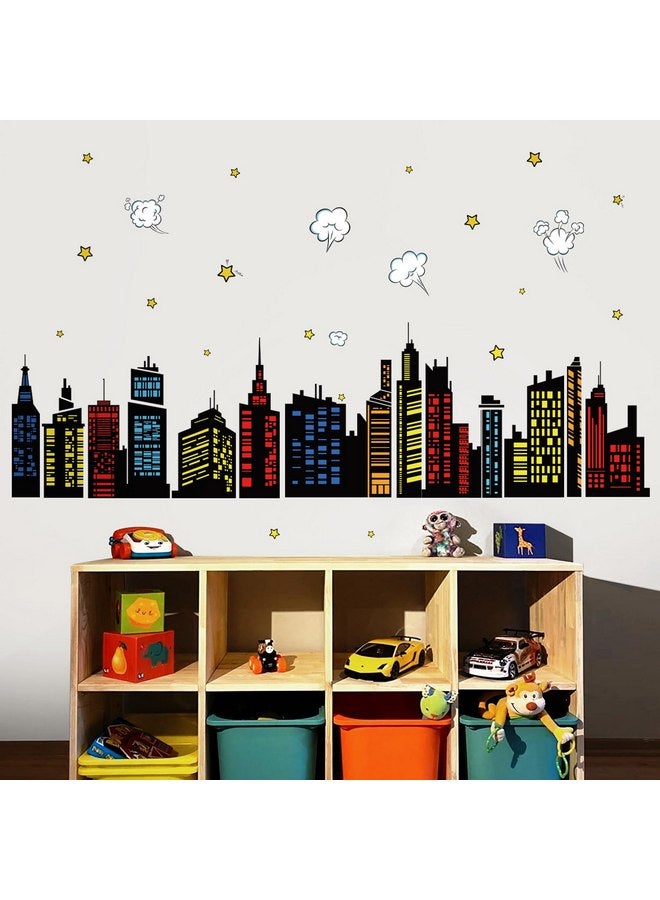 decalmile Colorful City Skyline Wall Decals Hero City Building Stars Wall Stickers Bedroom Playroom Toddler Room Wall Decor - Image 2