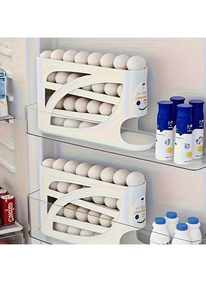 White Slide Egg Storage Box 4 Tier Rolling Refrigerator Organizer Holds 30 Eggs - Image 5