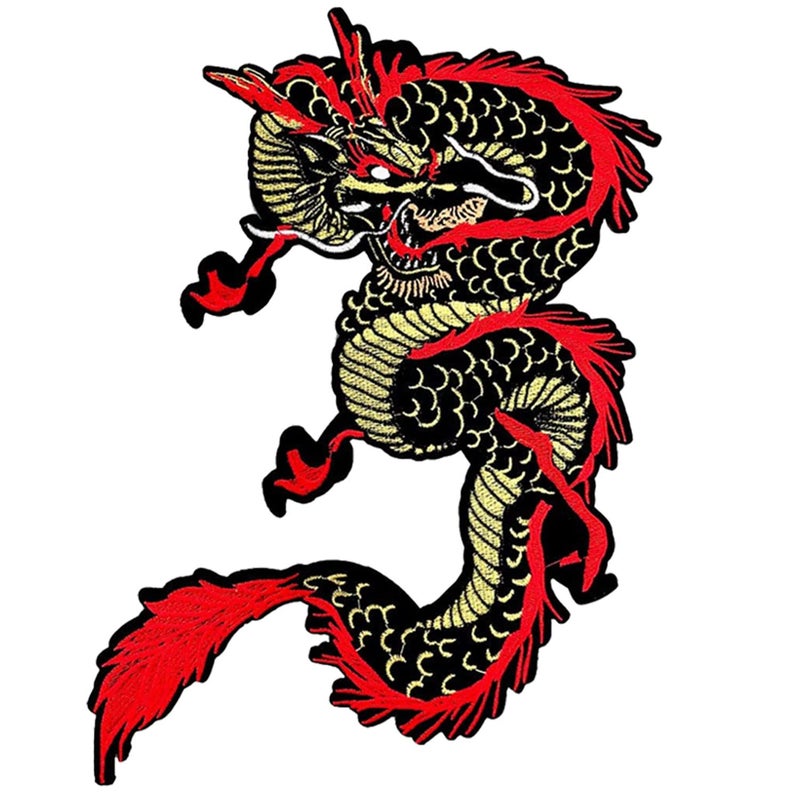Gold Dragon Patches  Embroidered Applique Iron On Patch Large Dragon Sew On Patch for Clothes Jackets DIY Costume Red Gold
