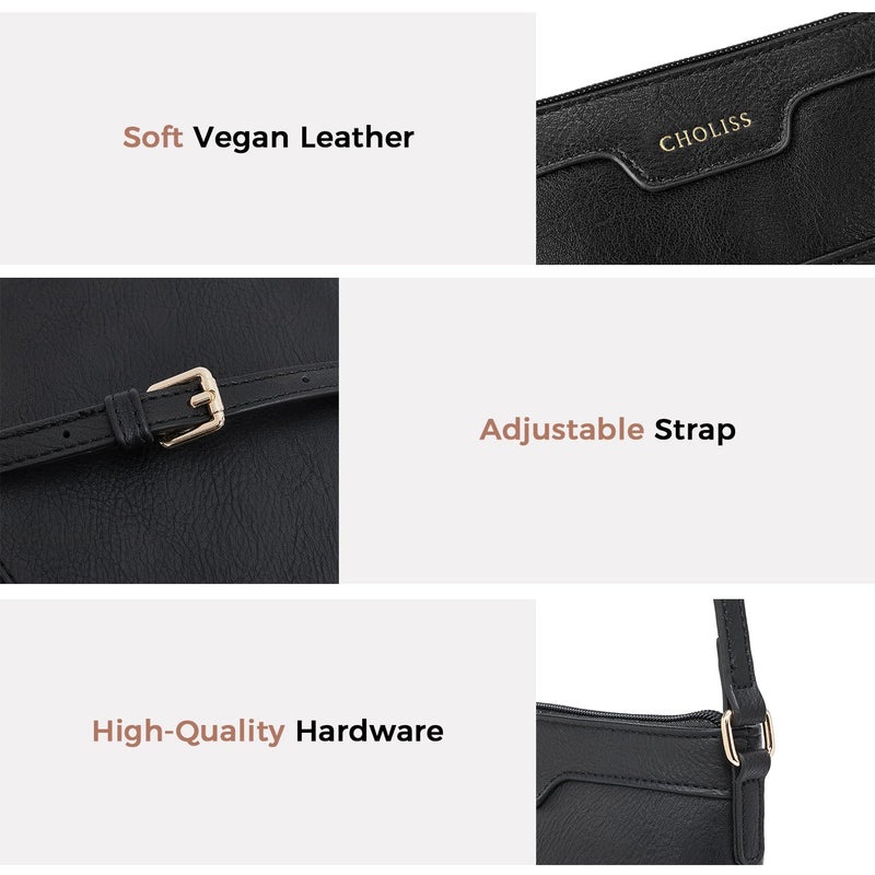 CHOLISS Mini Crossbody Bags for Women, Small Purses for Women with Vegan Leather, Travel Over Shoulder Bag, Black - Image 5