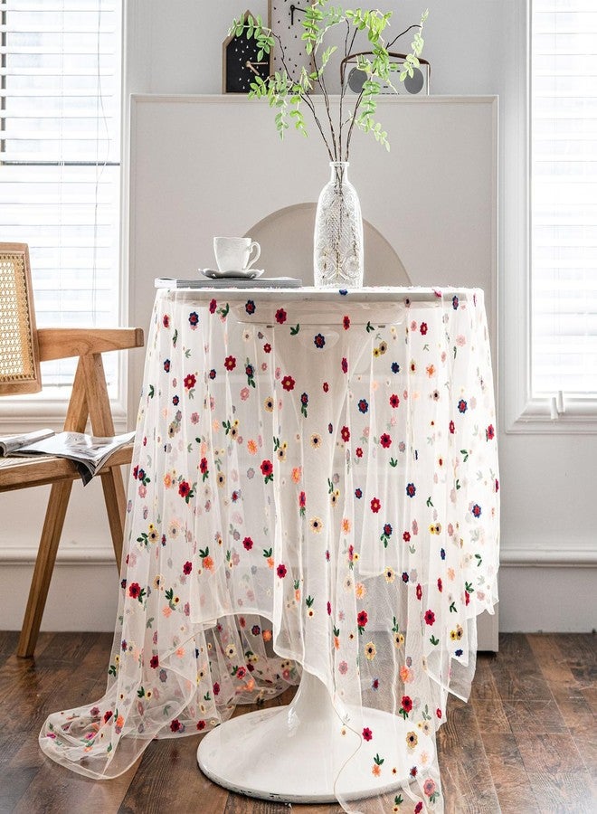 FYSUIMU Daisy Floral Embroidered Lace Table Runner 60 x 87 Inch Spring Summer Flower Table Cloth Rectangle Table Cover for Indoor Home Kitchen Party Dining Table Decoration - Image 1