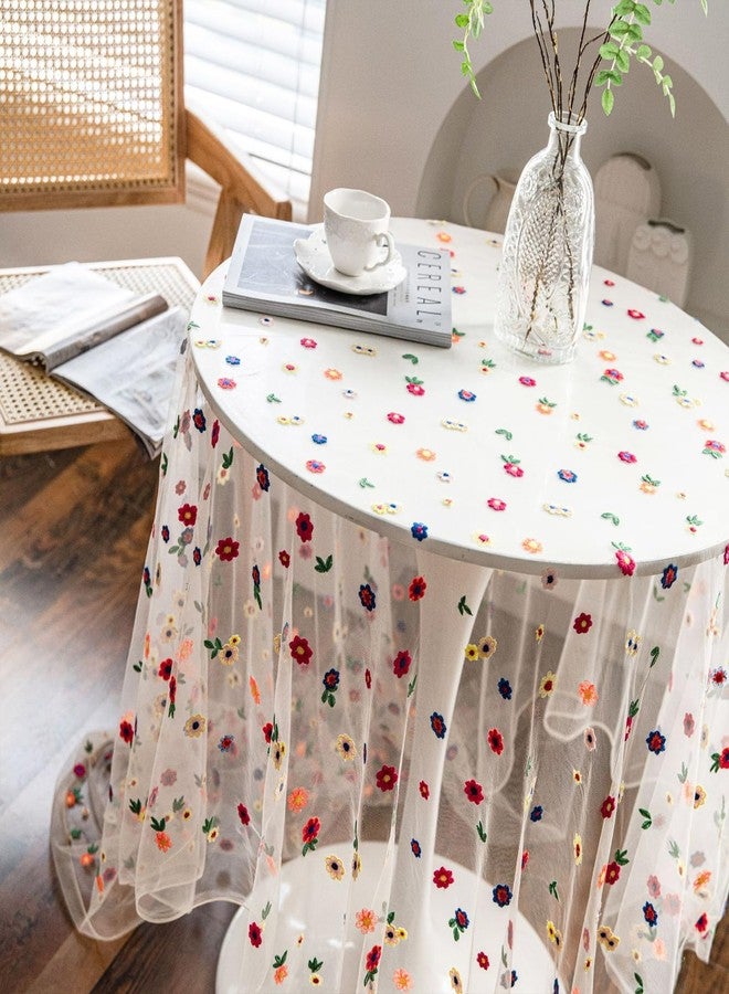 FYSUIMU Daisy Floral Embroidered Lace Table Runner 60 x 87 Inch Spring Summer Flower Table Cloth Rectangle Table Cover for Indoor Home Kitchen Party Dining Table Decoration - Image 5