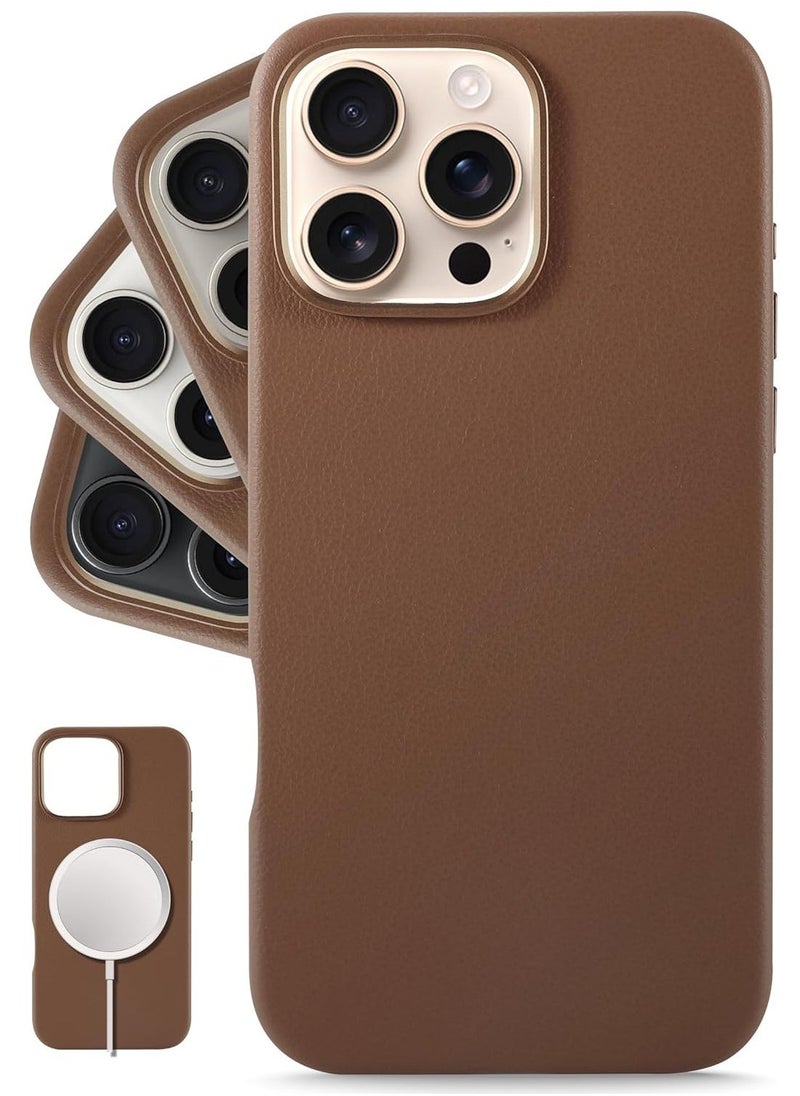 Raxoom Classic European Leather Phone Case for iPhone 16 Pro â€“ Dark Saddle Brown, Smoothens & Softens Over Time, Compatible with MagSafe - Image 1