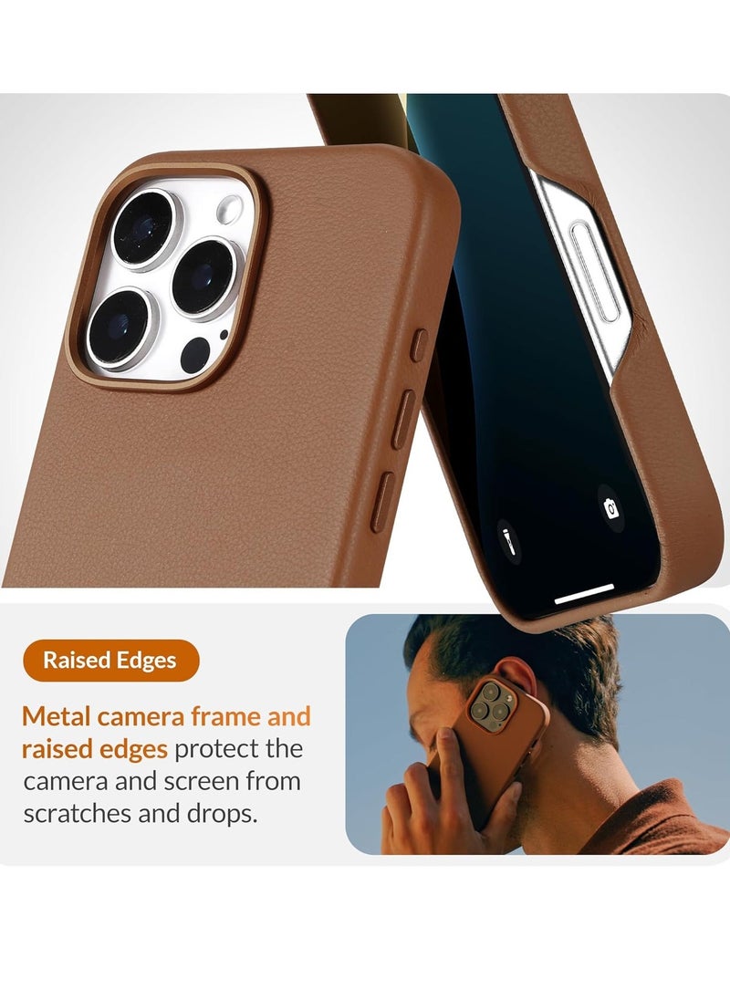 Raxoom Classic European Leather Phone Case for iPhone 16 Pro â€“ Dark Saddle Brown, Smoothens & Softens Over Time, Compatible with MagSafe - Image 4
