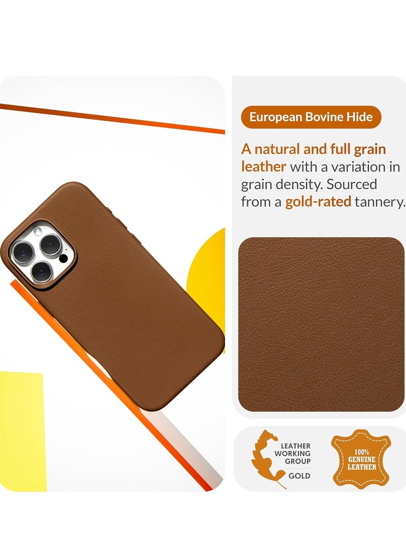 Raxoom Classic European Leather Phone Case for iPhone 16 Pro â€“ Dark Saddle Brown, Smoothens & Softens Over Time, Compatible with MagSafe - Image 3
