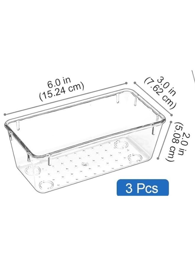 4 Pcs Desk Drawer Organizers Trays Set Clear Plastic Storage Bins Bathroom Drawer Tray Dividers Vanity Trays Organizer for Bedroom Dresser Makeup Kitchen Utensil Office - Image 3