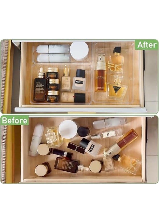 4 Pcs Desk Drawer Organizers Trays Set Clear Plastic Storage Bins Bathroom Drawer Tray Dividers Vanity Trays Organizer for Bedroom Dresser Makeup Kitchen Utensil Office - Image 4