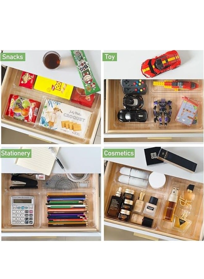 4 Pcs Desk Drawer Organizers Trays Set Clear Plastic Storage Bins Bathroom Drawer Tray Dividers Vanity Trays Organizer for Bedroom Dresser Makeup Kitchen Utensil Office - Image 5