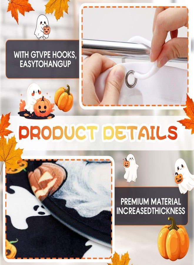 Remagr 4 Pcs Halloween Shower Curtain Set for Bathroom Ghost Pumpkin Halloween Bathroom Curtain Include Ghost Shower Curtains Non Slip Rug Toilet Lid Cover U Shaped Bath Mat and 12 Hooks for Home - Image 3