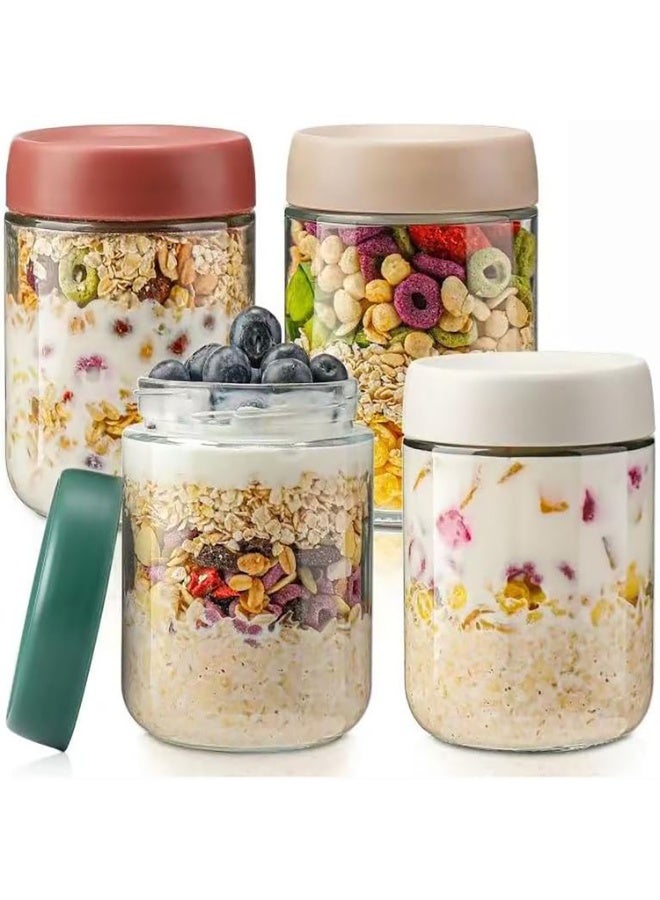 Relex Glass Jars with Lids,Overnight Oats Meal Prep Portion Control Containers Snack Pudding Yogurt Cereal Salad Food Storage Cups Bowls Airtight (500ml) - Image 1