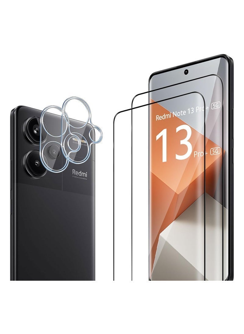 SHOPI Tempered Glass for Xiaomi Redmi Note 13 Pro Plus 5G Screen Protector with Camera Lens Protector [2+2 Pack], 3D Curved Full Coverage 9H Hardness Bubble Free Anti-Scratch Protective Film - Image 1