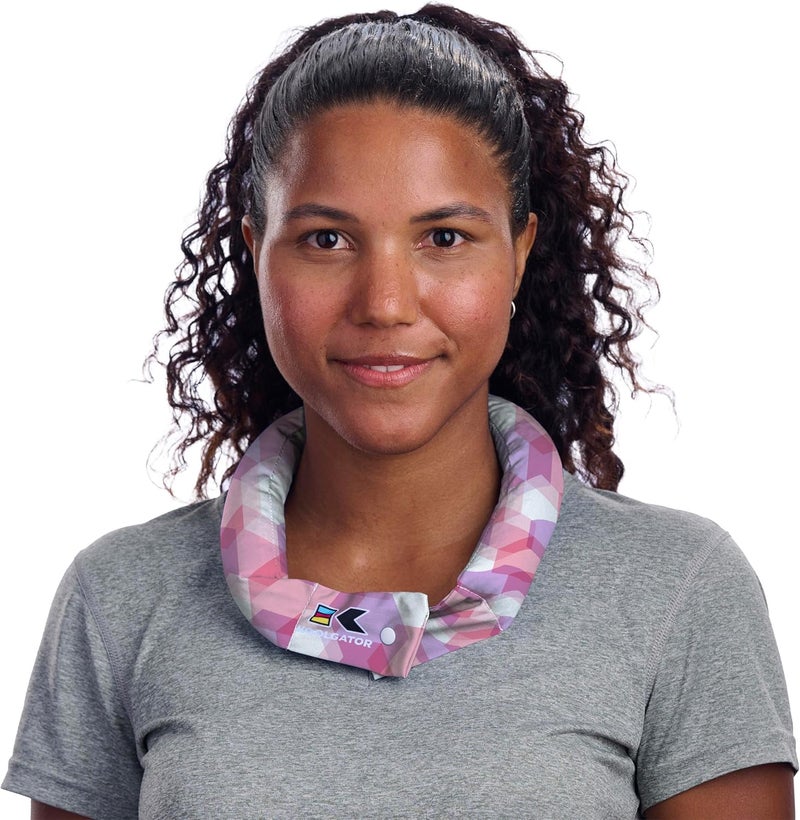 KOOLGATOR Evaporative Cooling Neck Wrap – Reusable Neck Cooler with Long Lasting Relief During Hot Weather Activities, Sports, & Outdoor Work, Pink Geometric, 1 Pack - Image 1