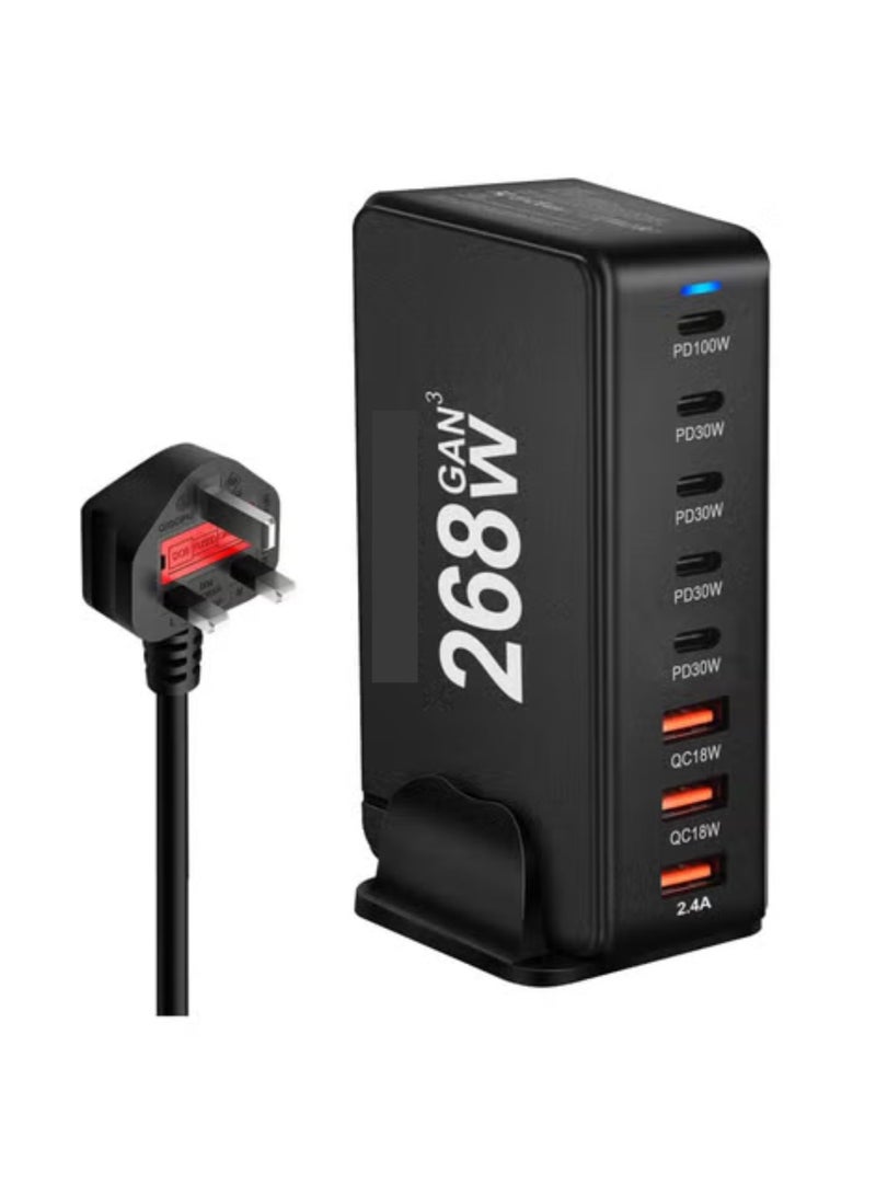 268W USB C Charger, GaN III 8 Port Fast Charging Station Type C Hub, PD 100W Laptop Charger