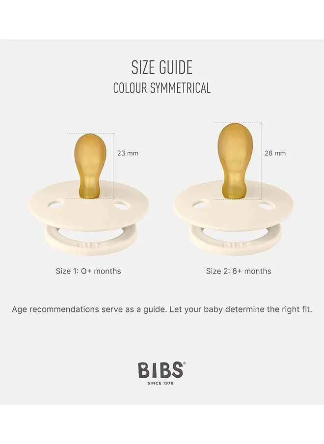 BIBS Pack of 2 Colour Symmetrical Glow Pacifiers Bpa Free, Glow In The Dark Symmetrical Natural Rubber/Latex, Made In Denmark. Size 2 6 To 18 Months , Sage Glow/Cloud Glow  - Packaging May Vary