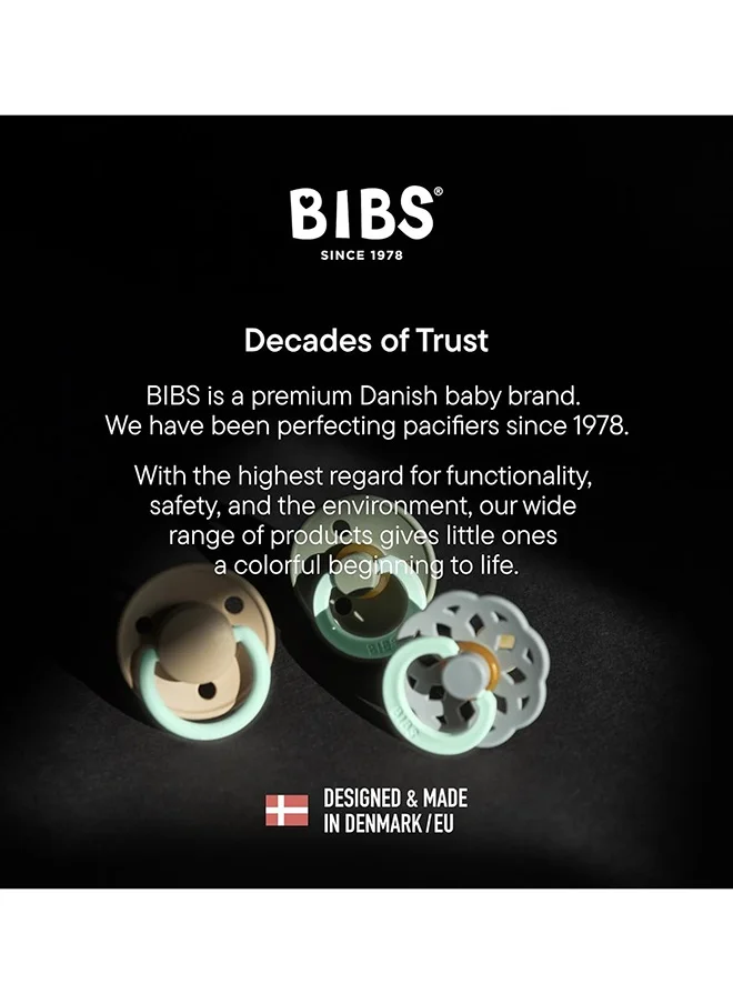 BIBS Pack of 2 Colour Symmetrical Glow Pacifiers Bpa Free, Glow In The Dark Symmetrical Natural Rubber/Latex, Made In Denmark. Size 2 6 To 18 Months , Sage Glow/Cloud Glow  - Packaging May Vary