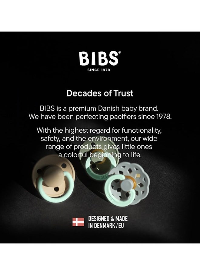 BIBS - Pack of 2 Colour Symmetrical Glow Pacifiers Bpa Free, Glow In The Dark Symmetrical Natural Rubber/Latex, Made In Denmark. Size 2 6 To 18 Months , Sage Glow/Cloud Glow  - Packaging May Vary - Image 1