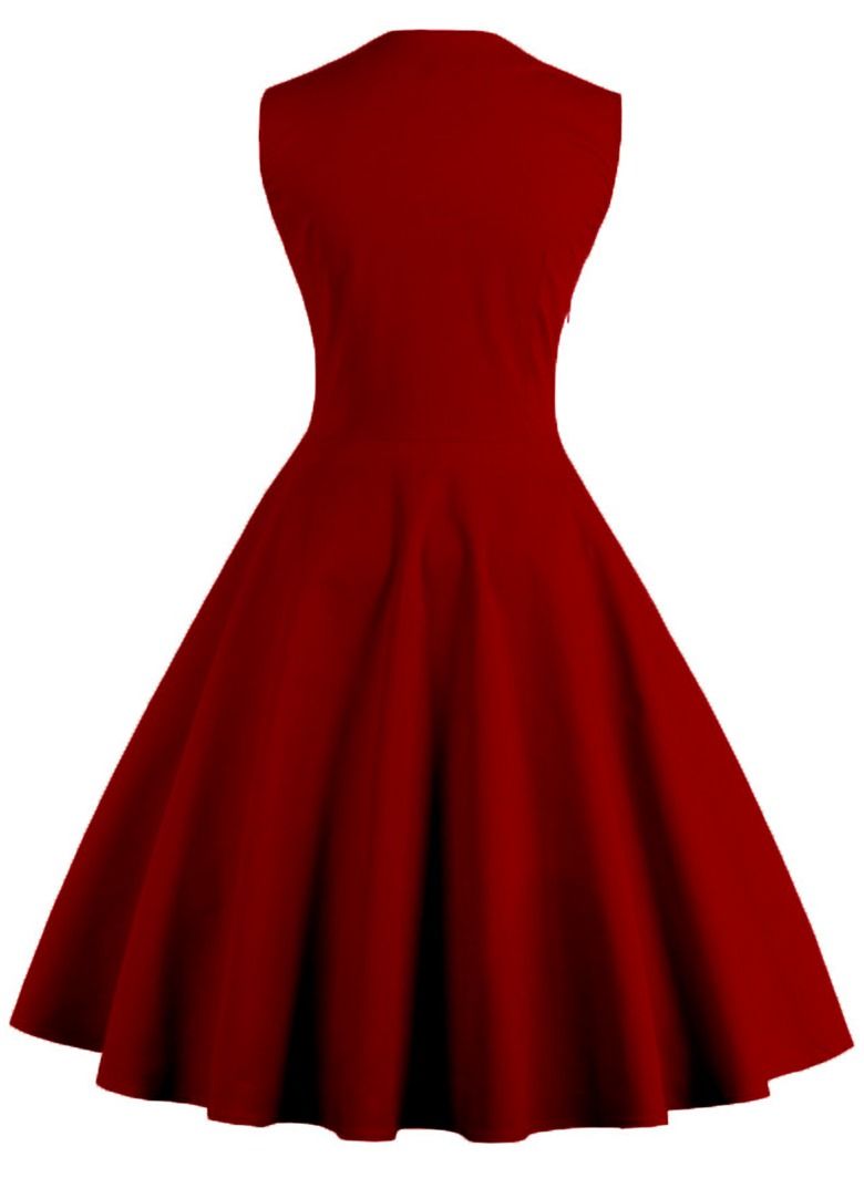 Loquat Patchwork vintage polka dot dresses Wine red  - Image 2