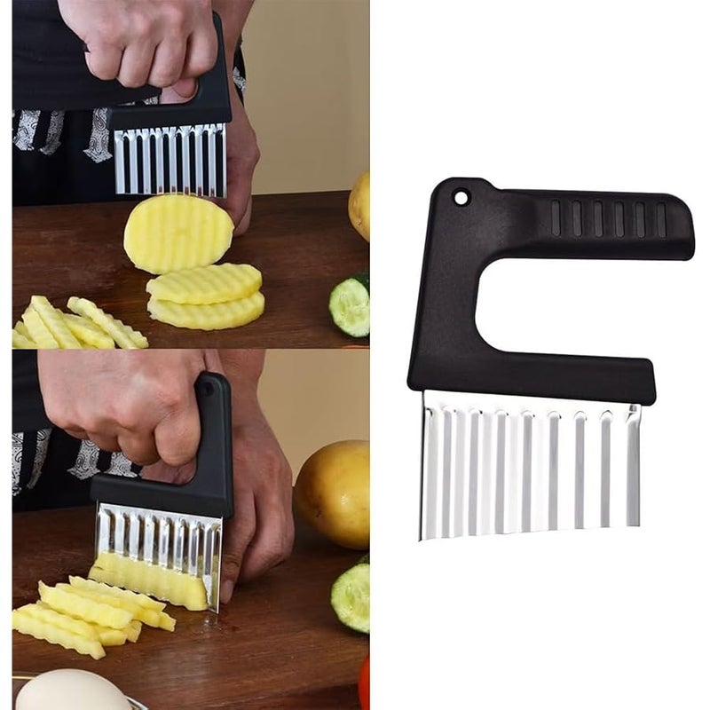 3 Pack Crinkle Cutter Knife with Ergonomic Handle French Fry Cutter Potatoes Crinkle Fry Cut Wave Slicer Wavy Chopper for Potato Carrot Chips Vegetable Onions Veggies Cucumber Wave Fries - Image 4