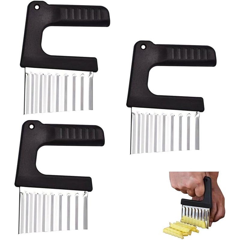 3 Pack Crinkle Cutter Knife with Ergonomic Handle French Fry Cutter Potatoes Crinkle Fry Cut Wave Slicer Wavy Chopper for Potato Carrot Chips Vegetable Onions Veggies Cucumber Wave Fries - Image 1