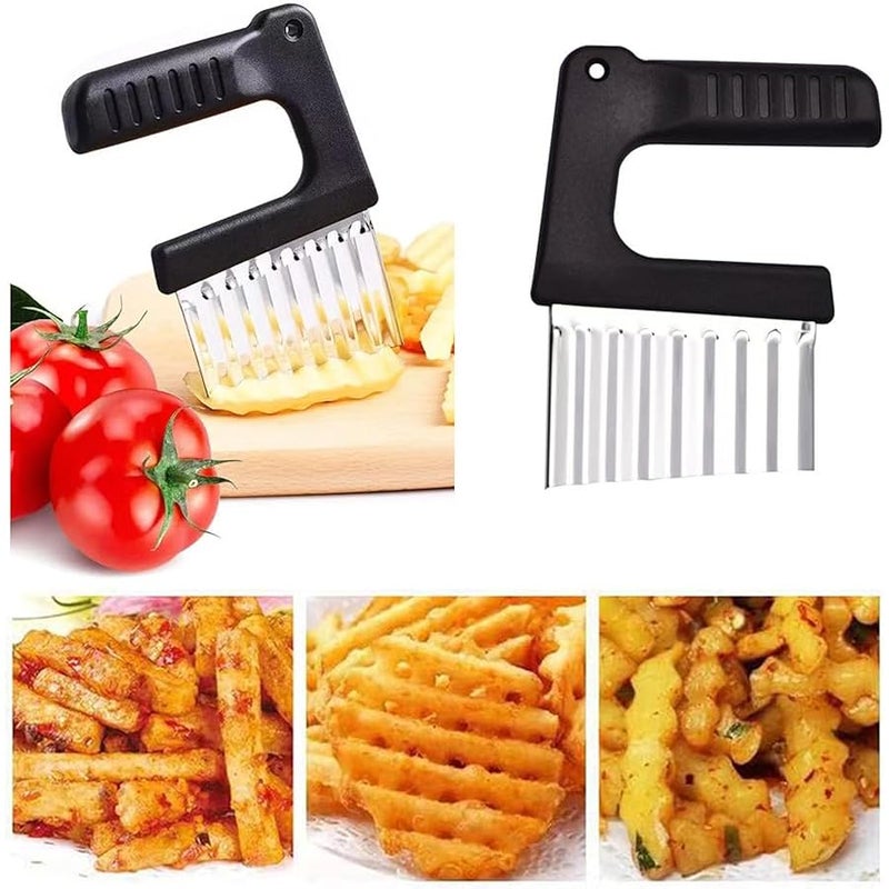 3 Pack Crinkle Cutter Knife with Ergonomic Handle French Fry Cutter Potatoes Crinkle Fry Cut Wave Slicer Wavy Chopper for Potato Carrot Chips Vegetable Onions Veggies Cucumber Wave Fries - Image 5