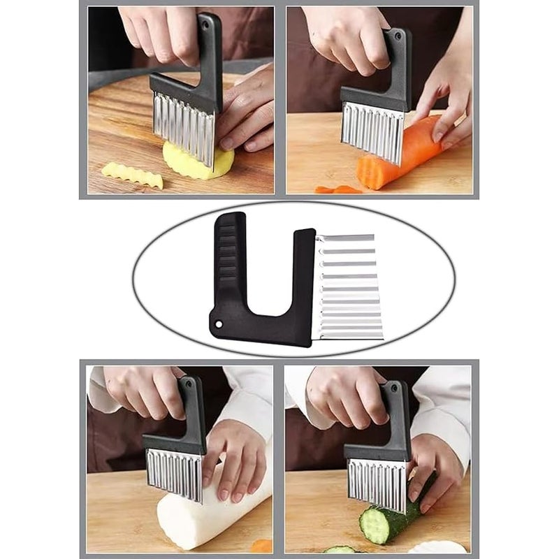 3 Pack Crinkle Cutter Knife with Ergonomic Handle French Fry Cutter Potatoes Crinkle Fry Cut Wave Slicer Wavy Chopper for Potato Carrot Chips Vegetable Onions Veggies Cucumber Wave Fries - Image 3