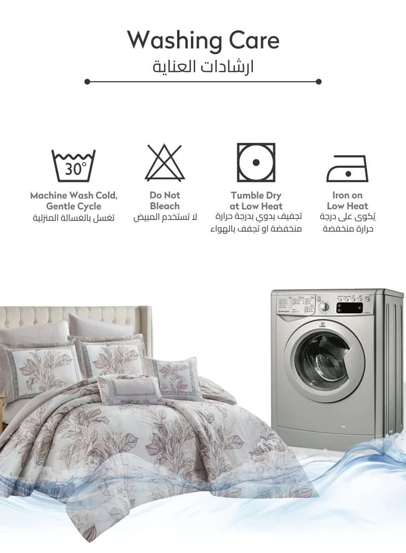 Donetella Cotton Comforter Set 4-Pcs Single Size All Season Reversible Floral Printed Bed Fits(120 X 200 Cm) With 350 GSM Down ALternative Filling,Silver Sand