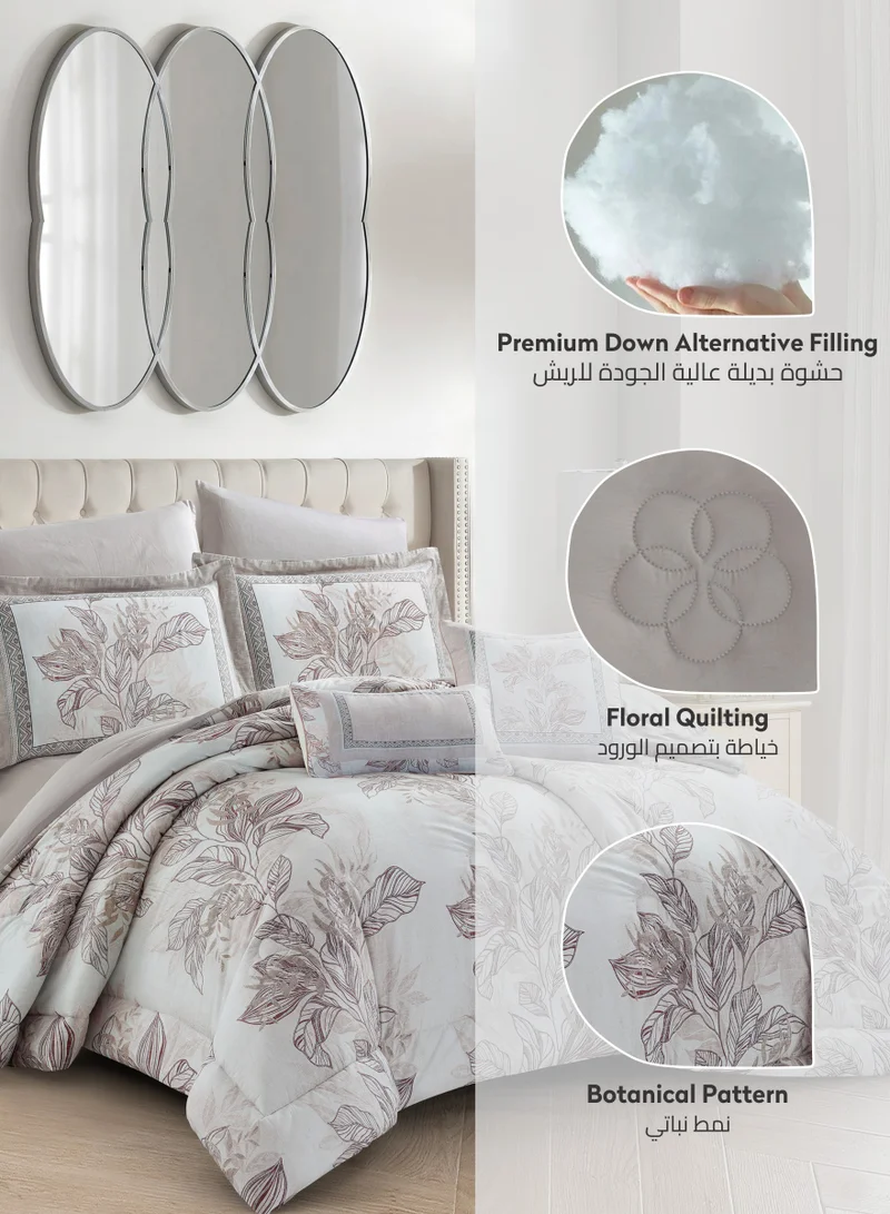 Donetella Cotton Comforter Set 4-Pcs Single Size All Season Reversible Floral Printed Bed Fits(120 X 200 Cm) With 350 GSM Down ALternative Filling,Silver Sand