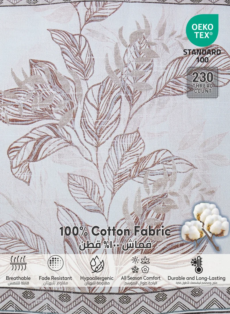 Donetella Cotton Comforter Set 4-Pcs Single Size All Season Reversible Floral Printed Bed Fits(120 X 200 Cm) With 350 GSM Down ALternative Filling,Silver Sand