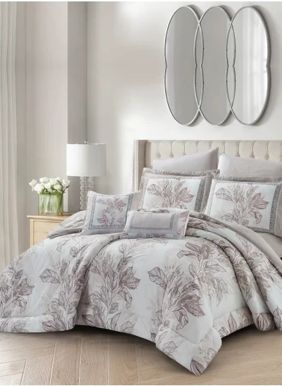 Donetella Cotton Comforter Set 4-Pcs Single Size All Season Reversible Floral Printed Bed Fits(120 X 200 Cm) With 350 GSM Down ALternative Filling,Silver Sand
