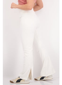 The Giving Movement Women Regular Fit Brand Logo Front Slit Wide Leg Pants, Off White  - Image 4