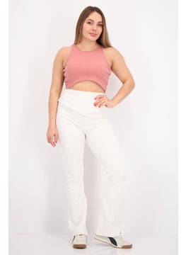 The Giving Movement Women Regular Fit Brand Logo Front Slit Wide Leg Pants, Off White  - Image 2