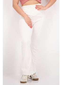 The Giving Movement Women Regular Fit Brand Logo Front Slit Wide Leg Pants, Off White  - Image 1