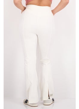 The Giving Movement Women Regular Fit Brand Logo Front Slit Wide Leg Pants, Off White  - Image 3