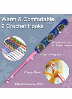 Excefore Crochet Hook Kit, 9 Pcs Aluminum Crochet Hook Set Soft Grip, 2mm-6mm Multicolour Stitches Craft Crochets Hook Sewing Tools  - Image 2