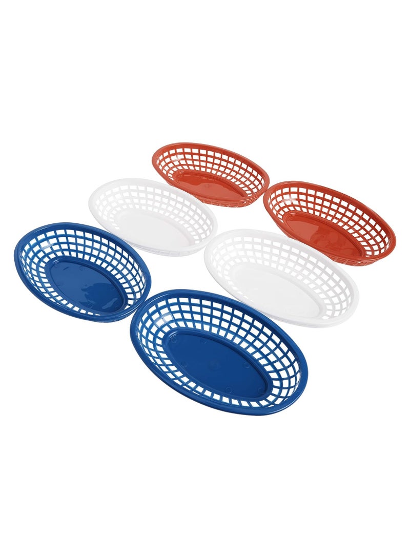 TableCraft BBQ1074RWB 6-Piece Classic Oval Plastic Basket | Chip Holders for Parties | Plastic Food Serving Trays | Small Serving Containers | Bread Trays for Restaurants & Table | Red, White & Blu - Image 2