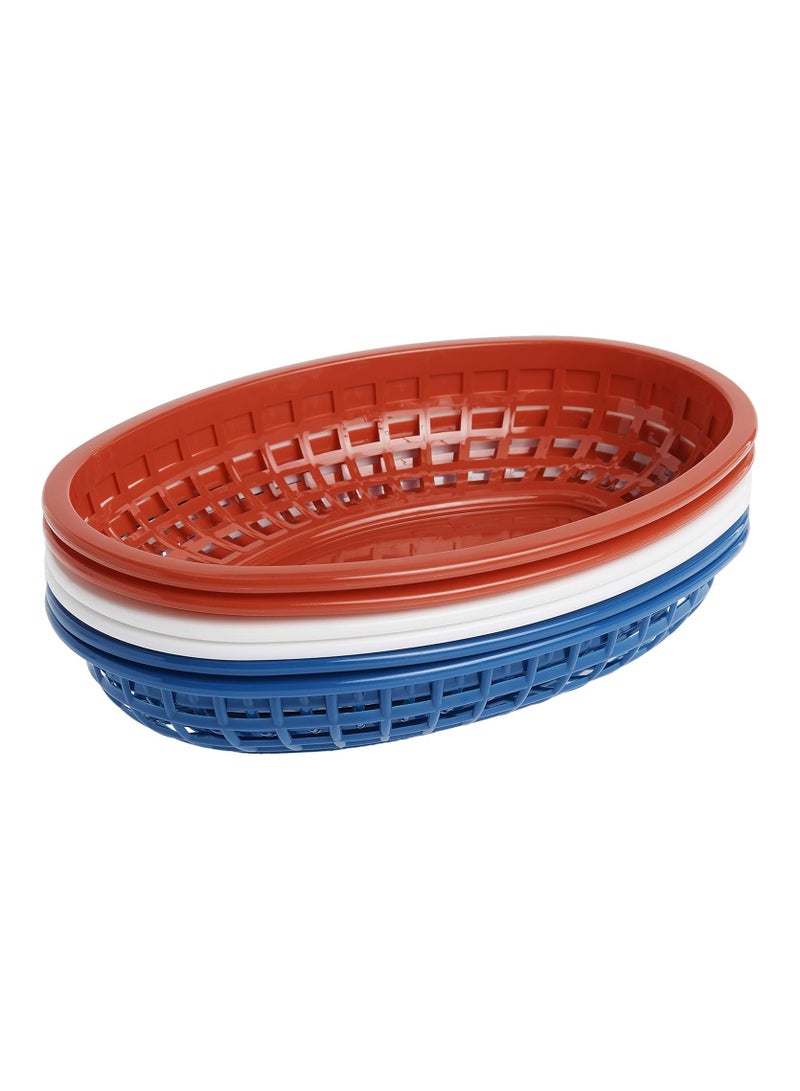 TableCraft BBQ1074RWB 6-Piece Classic Oval Plastic Basket | Chip Holders for Parties | Plastic Food Serving Trays | Small Serving Containers | Bread Trays for Restaurants & Table | Red, White & Blu - Image 1