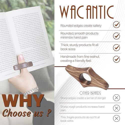 WACANTIC Walnut Book Page Holder, Smooth Finish Wood Book Holder for Reading, Ideal Book Reader Gifts & Reading Accessories,Book Worm Gifts for Women, Thumb Book Page Holder (Large-N) - Image 2