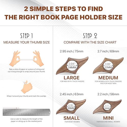 WACANTIC Walnut Book Page Holder, Smooth Finish Wood Book Holder for Reading, Ideal Book Reader Gifts & Reading Accessories,Book Worm Gifts for Women, Thumb Book Page Holder (Large-N) - Image 3