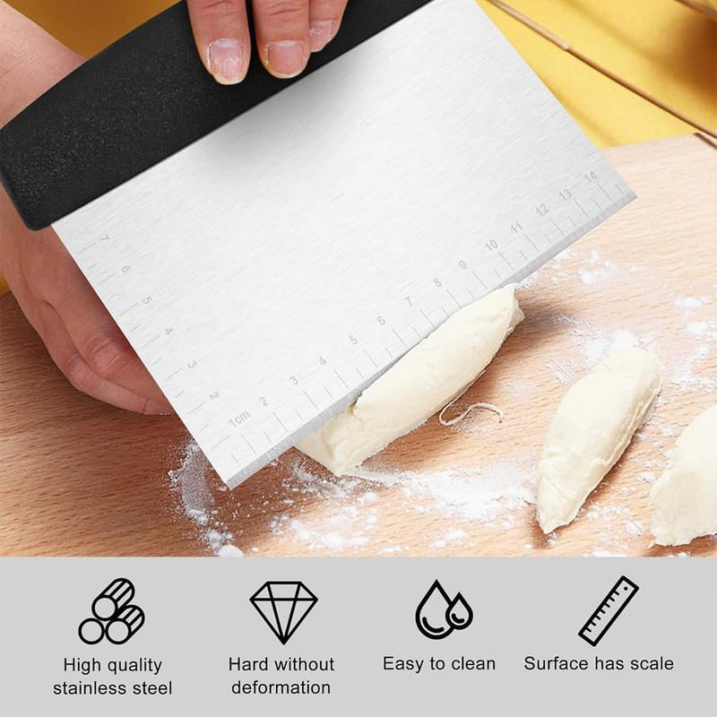 Puno Multipurpose Stainless Steel Dough Scraper with Scale & Anti-Slip Handle – Cake Cream Smoother, Roti & Noodle Cutter, Kitchen Bench Cleaner(1 Piece) - Image 2