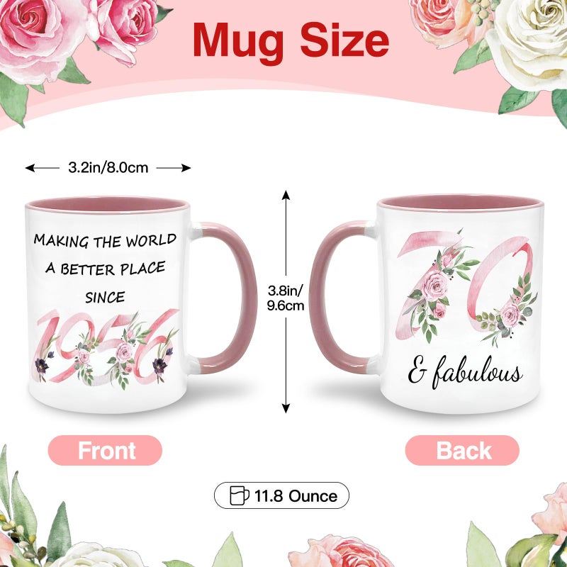 Lingdeer 70th Birthday Gifts for Women Her, 1956 Vintage Birthday Coffee Mugs with Silicone Coaster, Fabulous 1956 Gifts Ideas for 70 Years Old Women Mom Sisters Grandma - Image 2