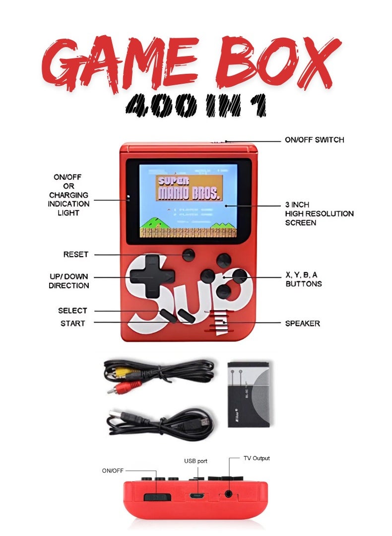 SUP - KIDS GAME | 400 IN 1 | HANDHELD GAMING CONSOLE : PORTABLE RETRO GAME PLAYER | RED - Image 1
