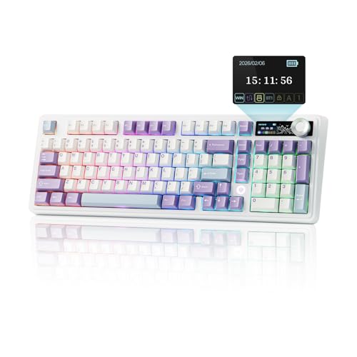 MechLands AJAZZ AK980 V2 Mechanical Gaming Keyboard with Display Screen, 10000mAh Battery, 98% Wireless Keyboard with BT/USB-C/2.4GHz, Hot Swappable, Linear Switch, Knob, RGB for Win/Mac (White) - Image 1
