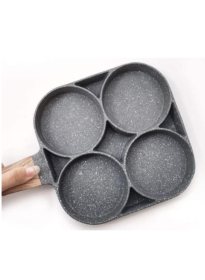 4 Hole Omelet Pan for Burger Eggs Ham Pancake Maker Wooden Handle Frying Pot Non-Stick Cooking Breakfast. - Image 3