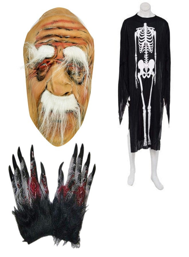 brown leaf Latex Realistic Face Mask Full Head Cover - Skeleton Halloween Dress - Horror Gloves - Holi Costume Props (Design 3) - Image 1