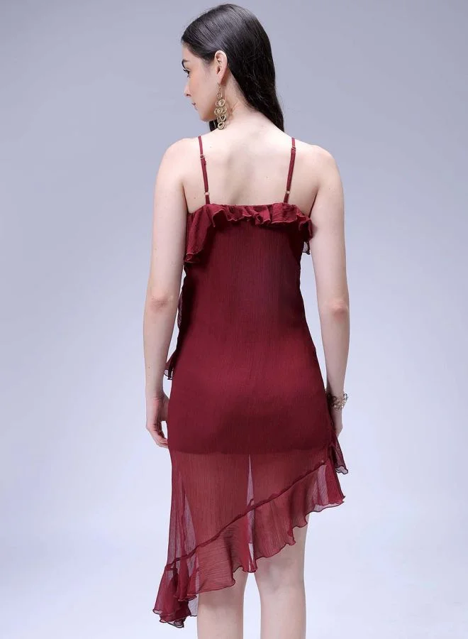 مرفوعة Women Fit and Flared Casual Solid Asymmetric Dress